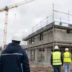 Réglementation RE2020 : quelles pénalités encourt le constructeur en cas de non-conformité ? Trois ouvriers casqués observant un chantier en construction